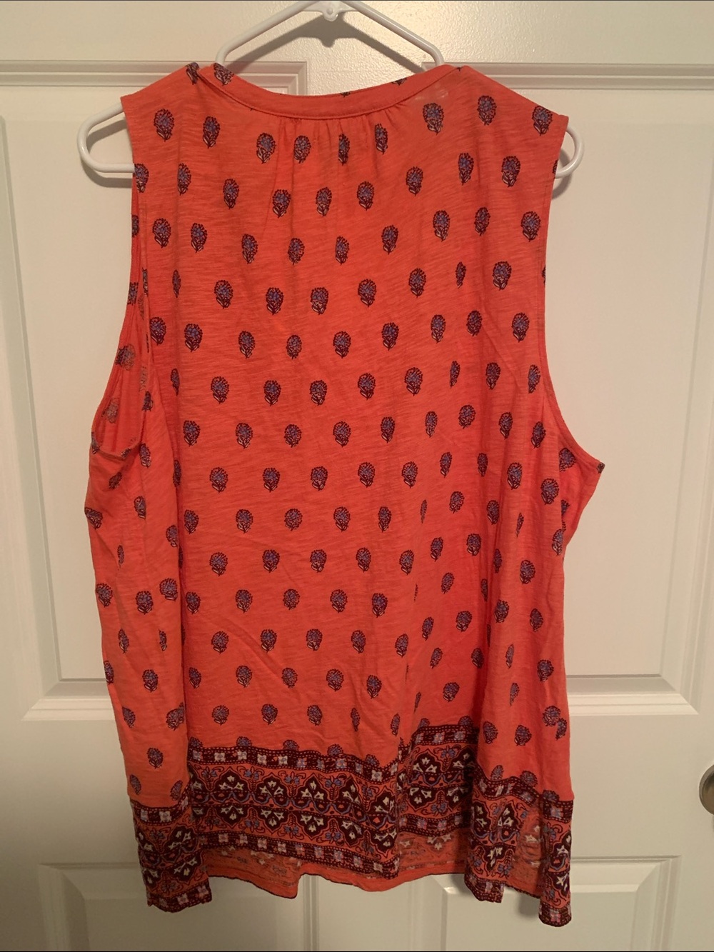 Lucky Brand 2x Coral-Orange with Navy Print Tunic Sleeveless Lightweight Vented - Picture 4 of 10
